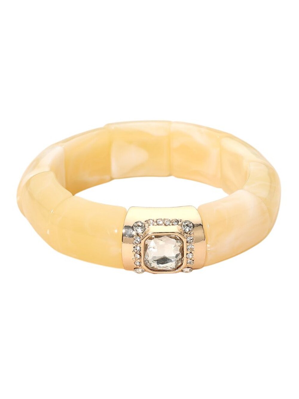 Tigerstars Neutral Square Faceted Gem Chunky Resin Beaded Stretch Bracelet